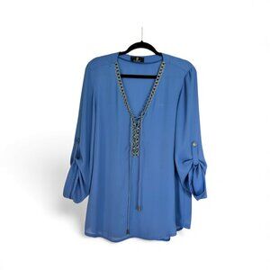 Gorgeous vivid Blue Women's Lace-Up top by CASTING/ Vie Ta Vie, size L